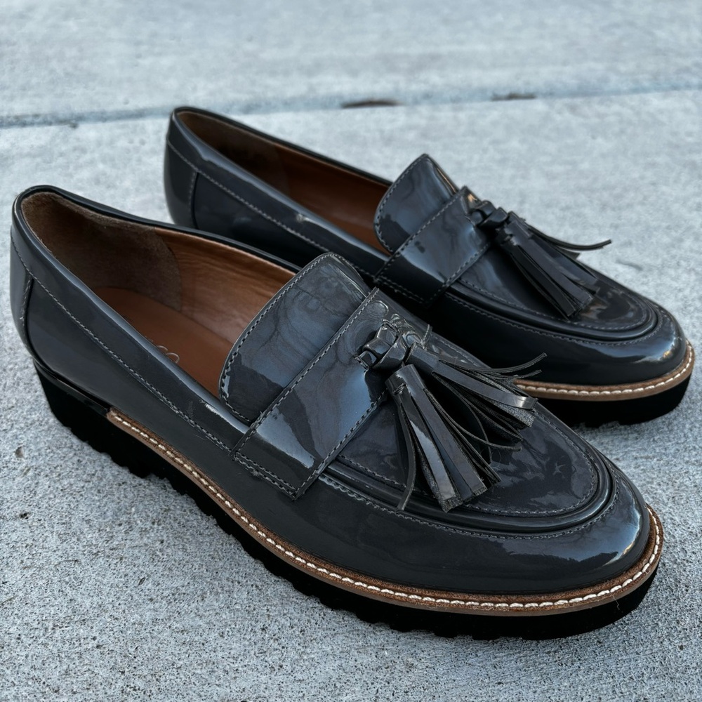 Franco Sarto Grey Carolynn Tassel Lug Sole Platform Loafers Size 6.5